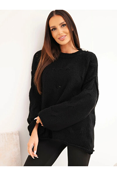 Kesi Pulover de damă oversize, lejer, tricotat ajurat, cu guler rotund, căldu...