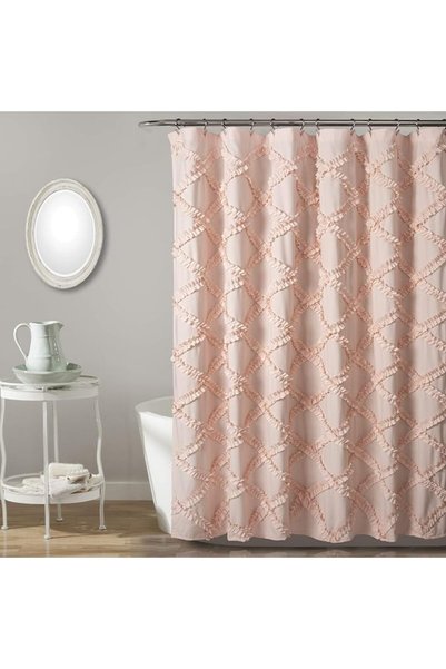 Lush Decor 16T001437, Gray Ruffle Diamond Shower Curtain | Textured Vintage C...