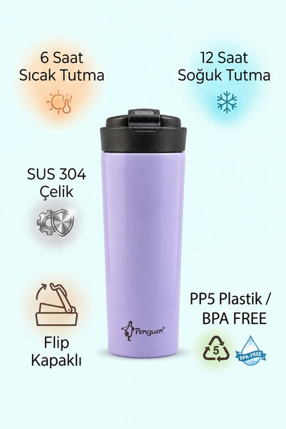 Penguen 500 ml Kahve Termosu Çay Termosu Flip Kapaklı Termos Bardak SUS304 Çe...