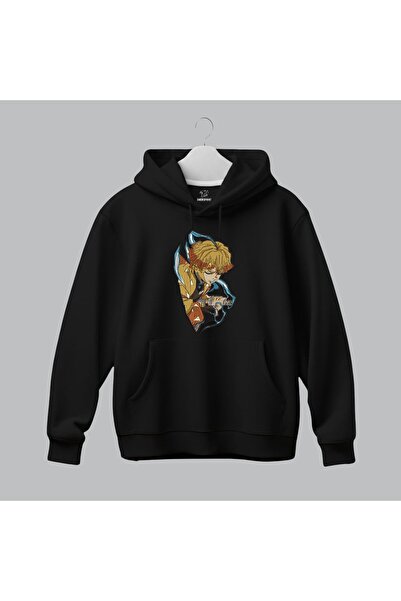 KEYFHOME Zenitsu Agatsuma Demon Slayer Anime Hanorac cu glugă brodat unisex