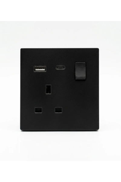 Generic Brand فيش ثلاثي 13 أمبير USB-TEPY-C بيانو أسود سادة - 1335