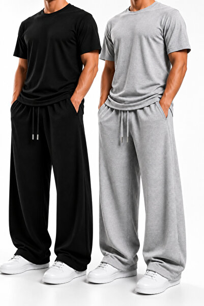 JARVİN 2 Pieces Men's Sweatpants Black Gray Relaxed Fit