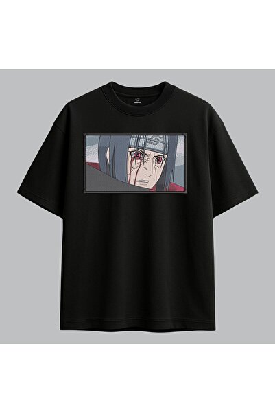 KEYFHOME Itachi Uchiha Naruto Anime Tricou cu broderie înrămată Unisex 100% b...
