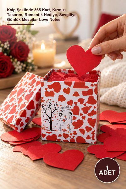 Yenilig 1 Adet 365 Gün Aşk Sözleri Kutusu – Kalp Şeklinde 365 Kart, Kırmızı Tasarım, Romantik Hediye, Sevgiliye Günlük Mesajlar Love Notes