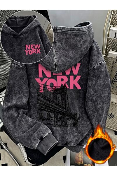 classy moda Εκτυπωμένο Oversize Unisex Premium Πλενόμενο Μαύρο Hoodie