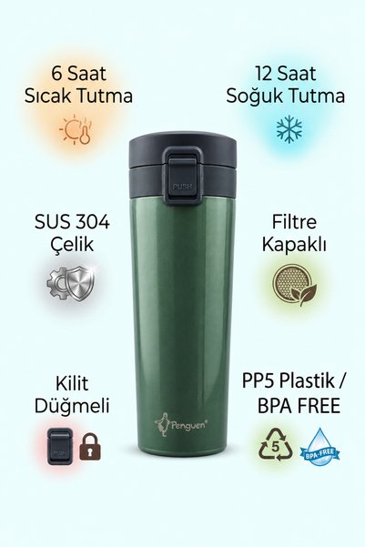 Penguen 500 ml Kahve Termosu Çay Termosu Filtreli Termos Bardak SUS304 Çelik ...