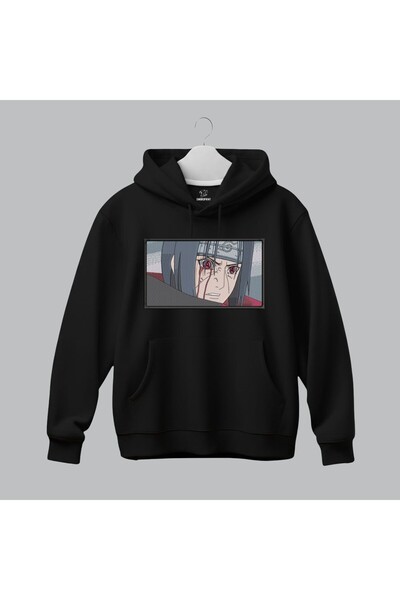 KEYFHOME Itachi Uchiha Naruto Anime Hanorac cu glugă brodat cu ramă Unisex