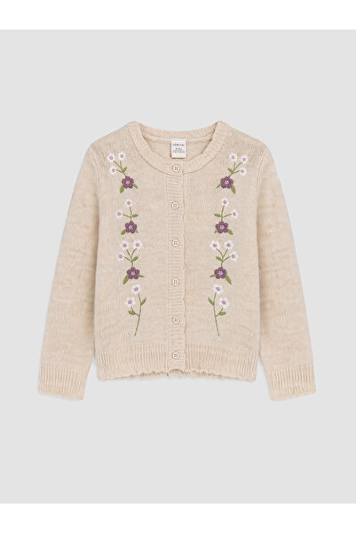 LC Waikiki Cardigan tricotat brodat pentru fete cu guler rotund