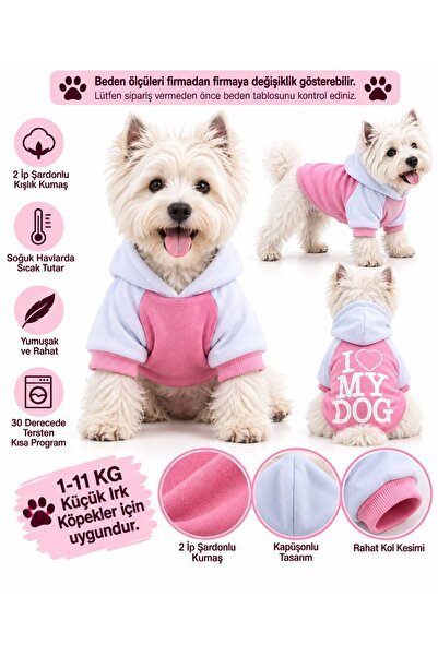 DOGİ&DOG Küçük Irk Pink Love Dog Köpek Kıyafeti Köpek Sweati (1-10KG)