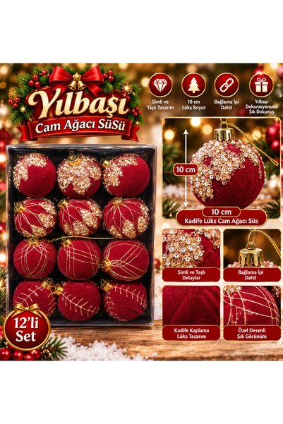 12'Lİ LÜKS KADİFE YILBAŞI AĞAÇ SÜSÜ SETİ