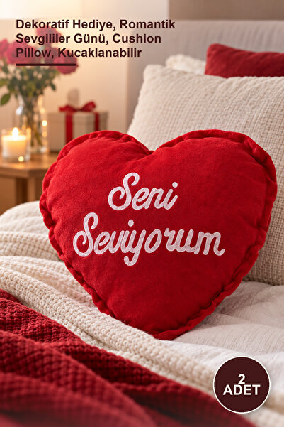Yenilig 2 komada jastuka u obliku srca od crvenog pliša sa natpisom "Volim te...