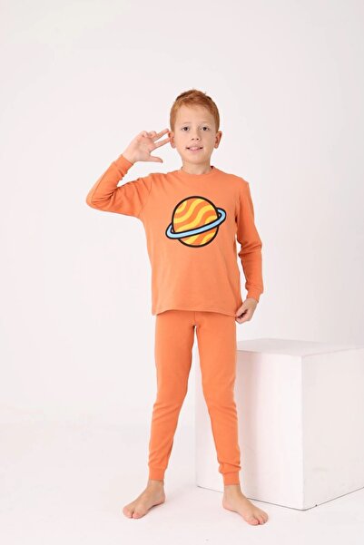 meymers Orange Planet Printed Boys' Pajama Set