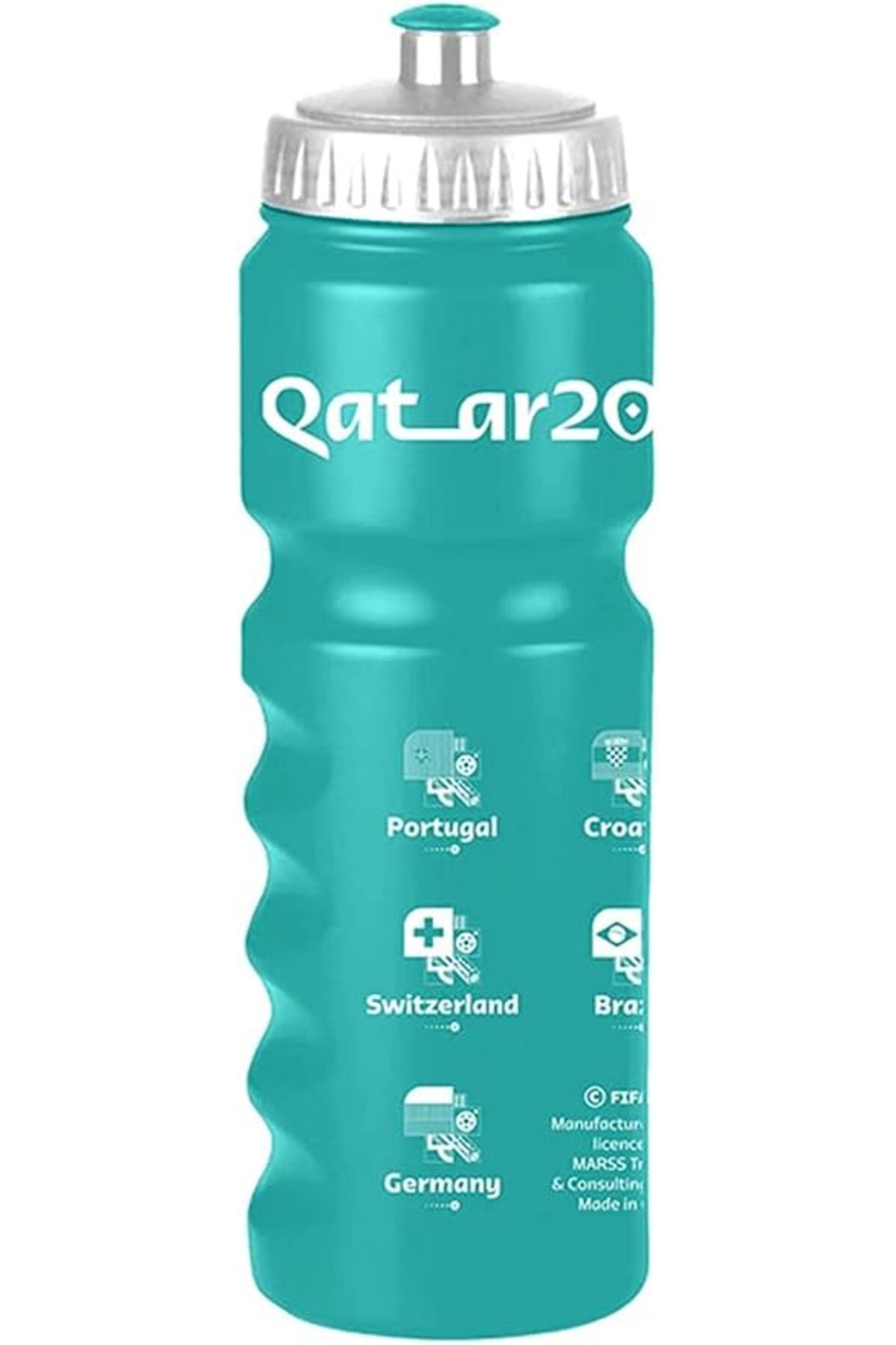 FIFA زجاجة مياه رياضية مطبوعة بتصميم كأس العالم قطر 2022، لون أزرق مخضر، سعة ...