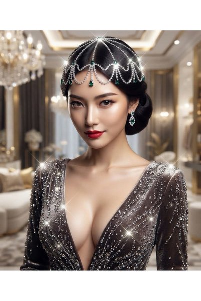 ROSALINDA إكسسوار شعر مطلي بالفضة مع حجر أخضر