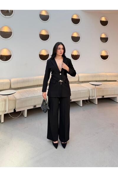 ELYOS STYLE KADIN BLAZER CEKETLİ TAKIM,ASTARLI CEKETİ BOL VE RAHAT PANTOLON VE ESNEK KUMAŞIYLA.