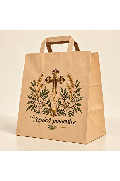 FastPack Set 100 sacoșe kraft personalizate pentru parastas – 26 × 17 × 25 cm