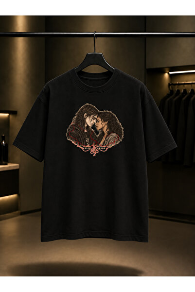 fame-stoned Skins Rich & Grace — Linework Printed Unisex 100% Cotton Black T-...