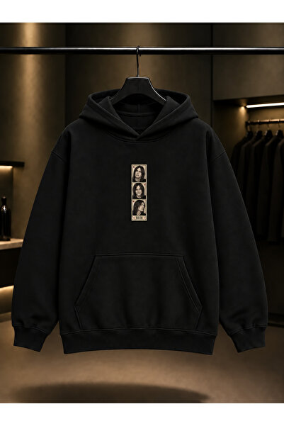 fame-stoned Skins Rich — Photobooth Printed Unisex 100% Cotton Black Hooded S...