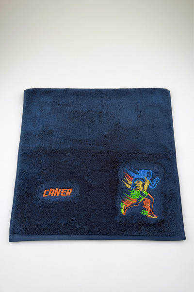 Kişiye Özel Koşu Spor Havlusu 50x100 cm 600 GSM %100 Pamuk Lacivert Running Havlusu - Atlet Koşucu Hediyesi - Fitness Gym Havlusu