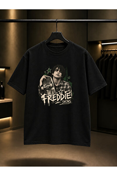 fame-stoned Skins Freddie Printed Unisex 100% Cotton Black T-Shirt