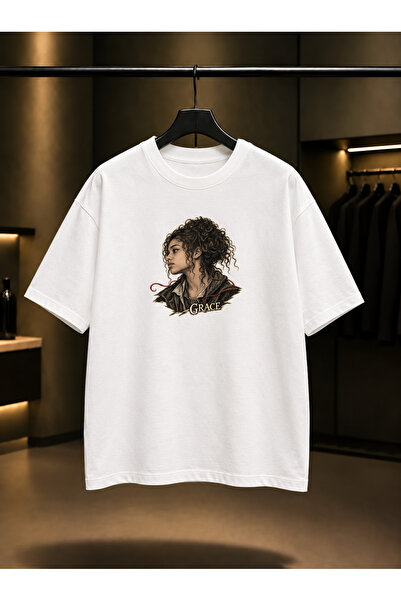 fame-stoned Skins Grace — Red Thread Printed Unisex 100% Cotton White T-Shirt