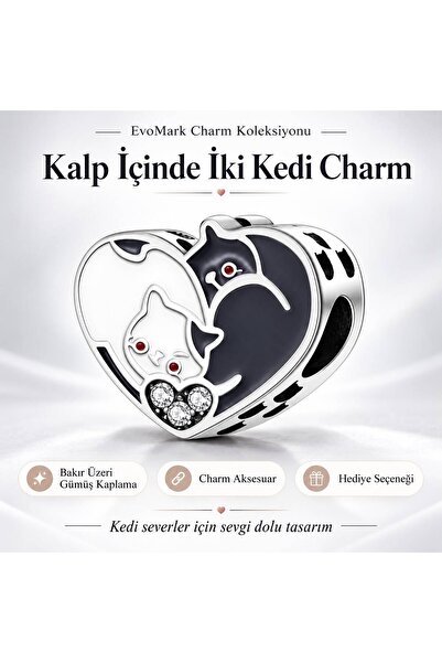 Kalp İçinde İki Kedi Charm KTC232