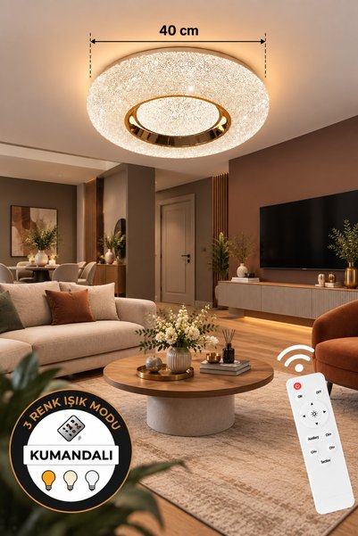 Ece Aydınlatma Clara Gold Detaylı Uzaktan Kumandalı Dimmerli 3 Renk Ledli Pla...