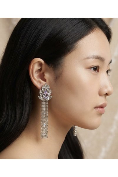 ROSALINDA Silver Plated Earrings with Zircon Drop and Shuttle Stones