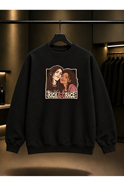 fame-stoned Skins Rich & Grace — Frame Printed Unisex 100% Cotton Black Crew ...
