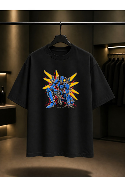 fame-stoned Ultrakill V1 Wing Array Printed Unisex 100% Cotton Black T-Shirt