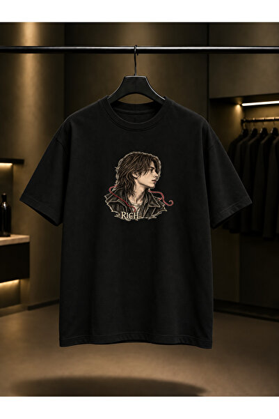fame-stoned Skins Rich — Red Thread Printed Unisex 100% Cotton Black T-Shirt