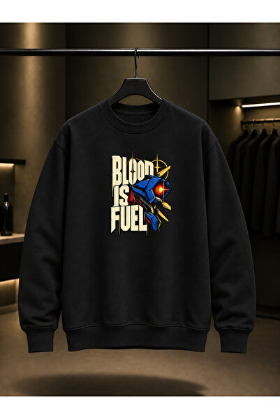 fame-stoned Ultrakill Blood Is Fuel Printed Unisex 100% Cotton Black Crew Nec...