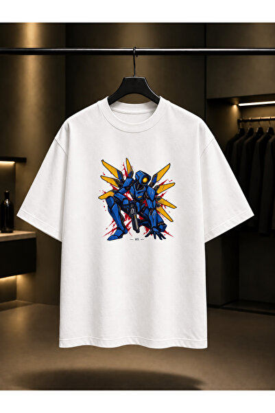 fame-stoned Ultrakill V1 Wing Array Printed Unisex 100% Cotton White T-Shirt