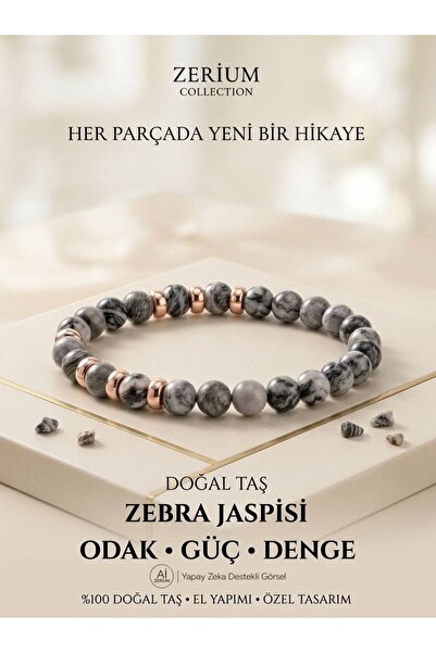 ZERİUM Real Natural Stone Bracelet Mental Focus - Strength and Balance Zebra ...