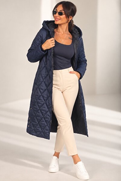 By Saygı Coat with Hood, Zipper on the Front, Snaps on the Sides, Lined Long ...