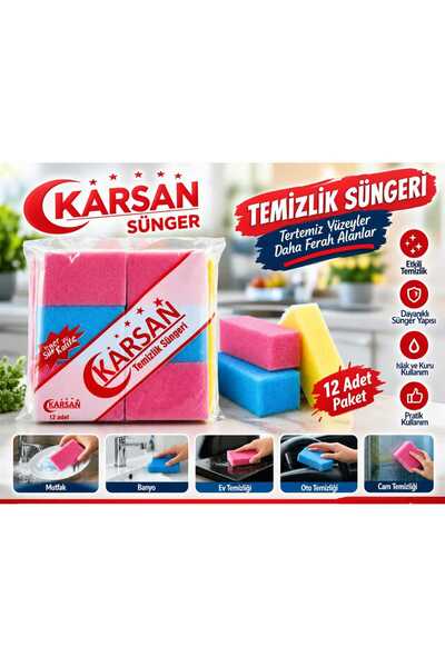Karsan Renkli Temizlik Süngeri 12'li Paket