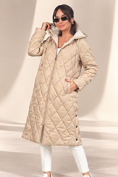 By Saygı Coat with Hood, Zipper on the Front, Snaps on the Sides, Lined Long ...