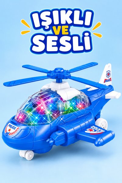 İlknurtoys Işıklı Sesli Pilli Polis Helikopteri Oyuncak Mavi 3+ Yaş