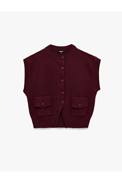 Koton Cepli Boxy Fit Bisiklet Yaka Triko Yelek