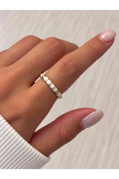 nunu takı White Row Thin Gold Ring