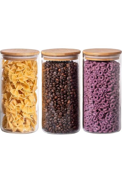 urevo Transparent Glass Food Storage Jars with Labels and Airtight Bamboo Lid...