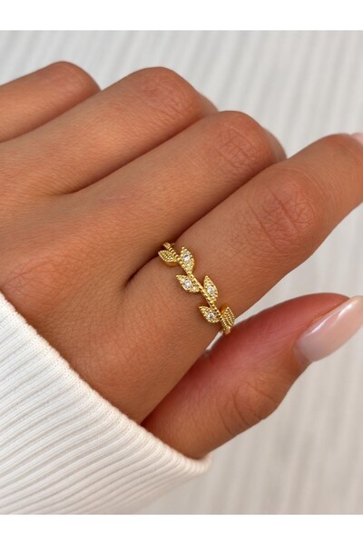 nunu takı Leaf Patterned Gold Ring
