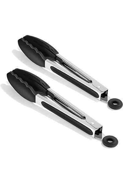 urevo 23 cm Heat Resistant Silicone Kitchen Tongs, Non-Stick Silicone and Met...