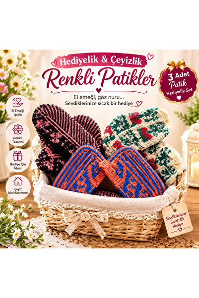 Çetik Gift Basket Luxury Wicker Basket Hand-Knitted Patterned Colorful Bootie...