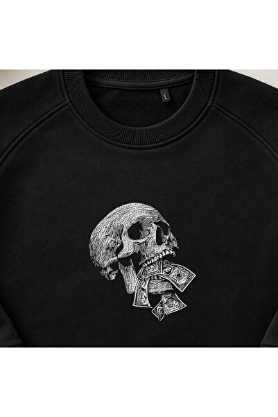 KEYFHOME Hanorac unisex cu gât de ciclism cu broderie de craniu gotică