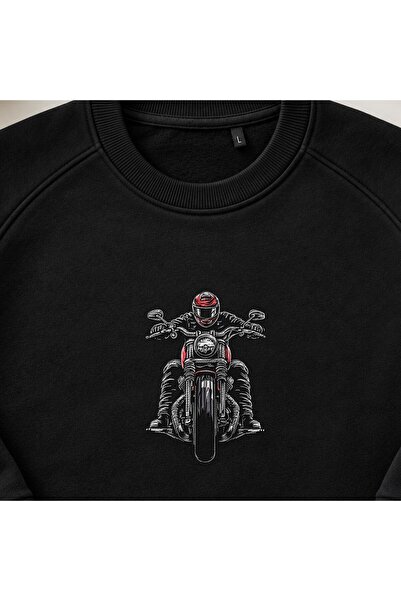 KEYFHOME Vintage Motorcycle Rider Embroidered Crew Neck Sweatshirt Unisex