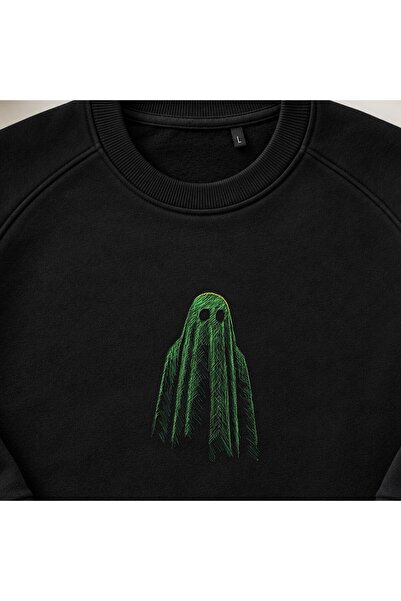 KEYFHOME Πράσινο Ghost Halloween Κεντημένο Φούτερ με Λαιμόκοψη Unisex