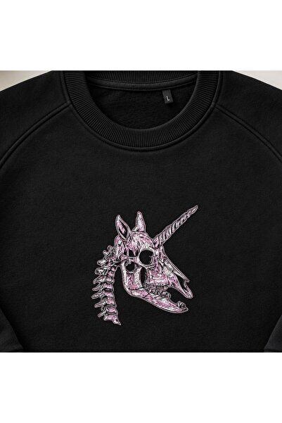 KEYFHOME Unicorn Skull Gotic Broderie Crew Neck Sweatshirt Unisex
