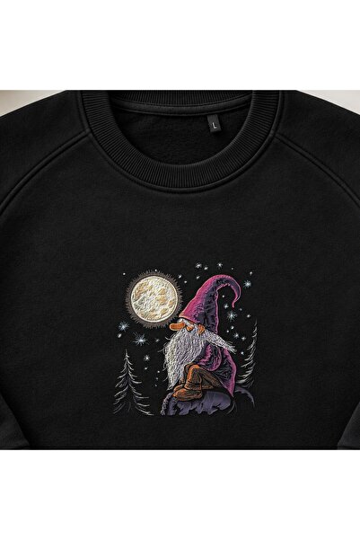 KEYFHOME Hanorac unisex cu gât de ciclism și broderie Magic Dwarf în plină lună