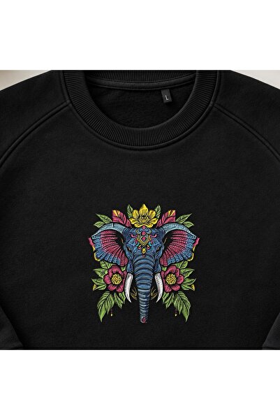 KEYFHOME Hanorac unisex cu gât de ciclism cu broderie de elefant cu flori man...